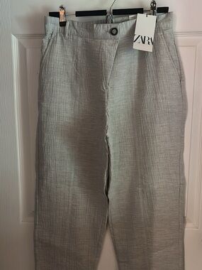 Zara Light Gray Textured Women's Chinos